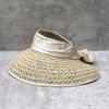 Japanese Hollow Raffia Big Edge Streamer Bow Straw Hat Women'S Summer Seaside Beach Sun Protection Sun Hat