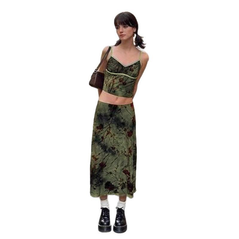 New Printed Loose A-line Skirts Women Fashion Summer Street Retro High Waisted Hip Hugging Skirts Spicy Girl Casual Simple Elegant Clothing