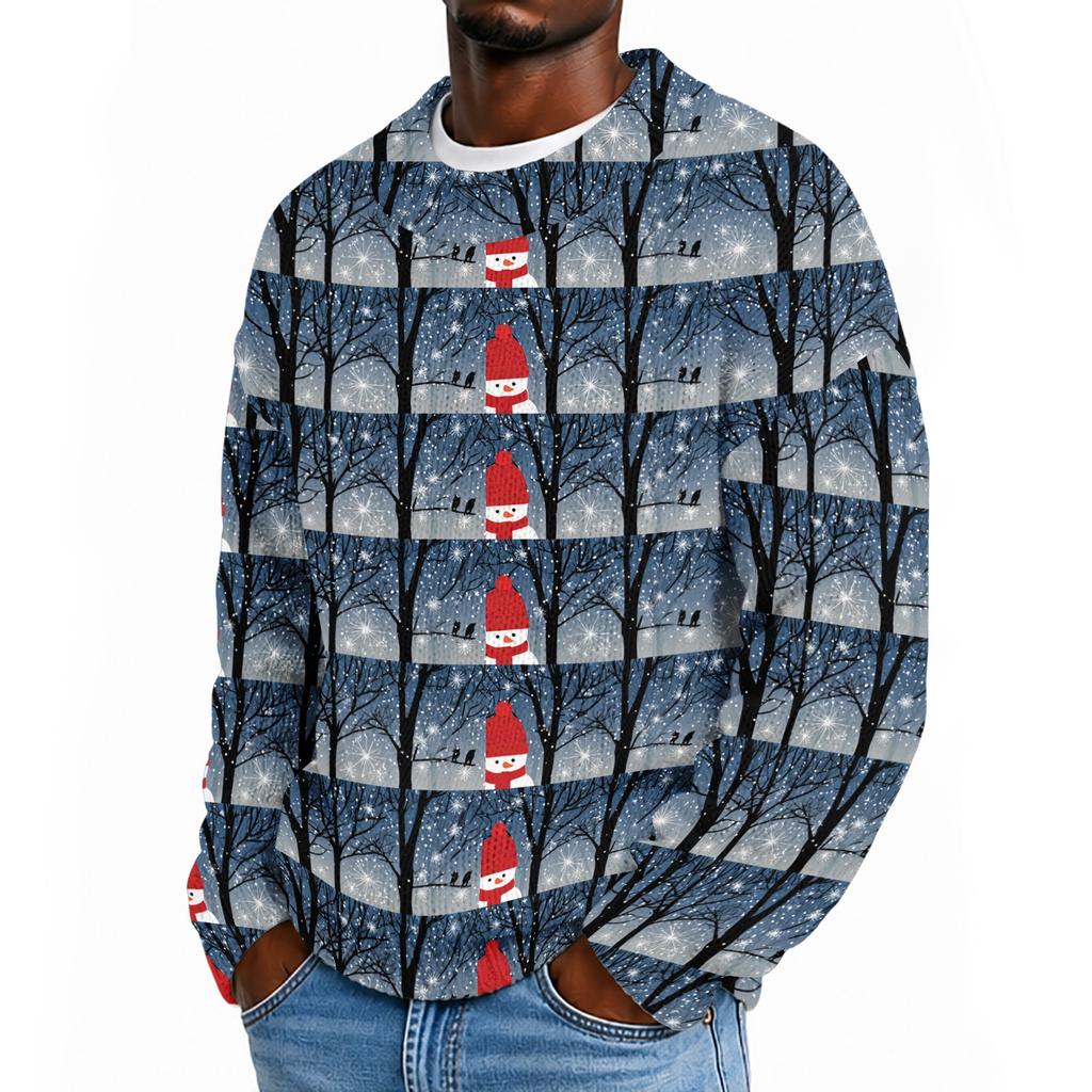 Herren Weihnachtspullover mit Strickmuster und Rundhalsausschnitt für Herbst und Winter