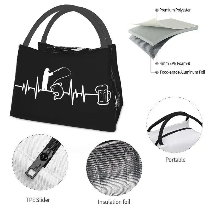 Beer Fisherman Heartbeat Insulated Lunch Bags for Camping Travel Fishing Fish Leakproof Cooler Thermal Lunch Box Women