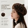 Leopard Print Faux Rabbit Fur Beret Flush Furry Fluffy Plush Beret Octagonal Beanie Cap  Women Girl