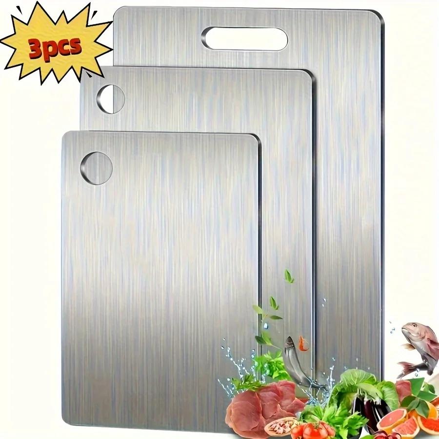 3-teiliges Premium Schneidebrett-Set aus Edelstahl - Doppelseitig, beidseitig verwendbar für Gemüse/Fleisch, langlebig, lebensmittelecht mit einfachem Griff