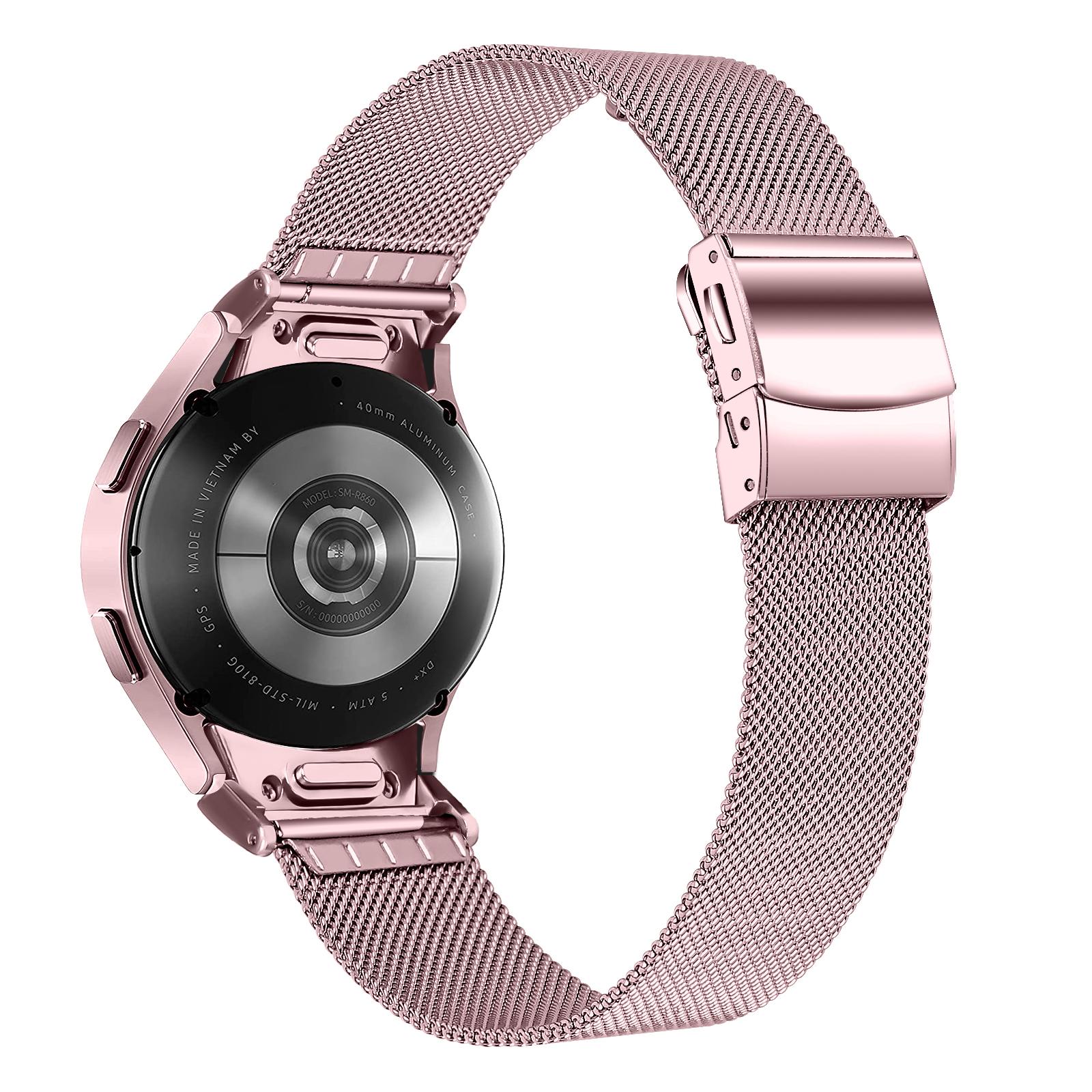

For Samsung Galaxy Watch 5/5 Pro/Watch FE 40mm/Watch4/Watch4 Classic 46mm Quick Release Strap Milanese Watch Band with Connector Rose Pink