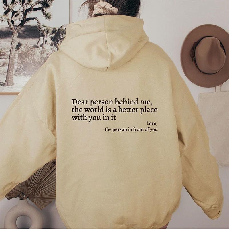 Women'S Shoulder Sleeve Fleece Sweater Plain Letter Print Kangaroo Pocket Drawstring Print Hoodie