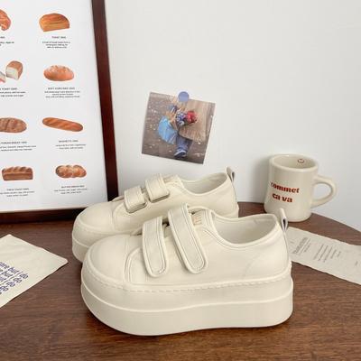 Ugly Cute Muffin Velcro Little White Shoes Women's Spring New Niche Design Leather Student Bread Shoes