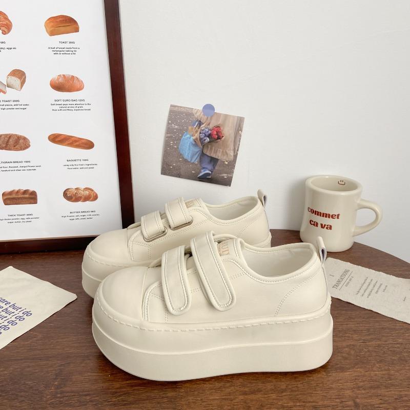 Ugly cute muffin Velcro little white shoes women's spring new niche design leather student bread shoes