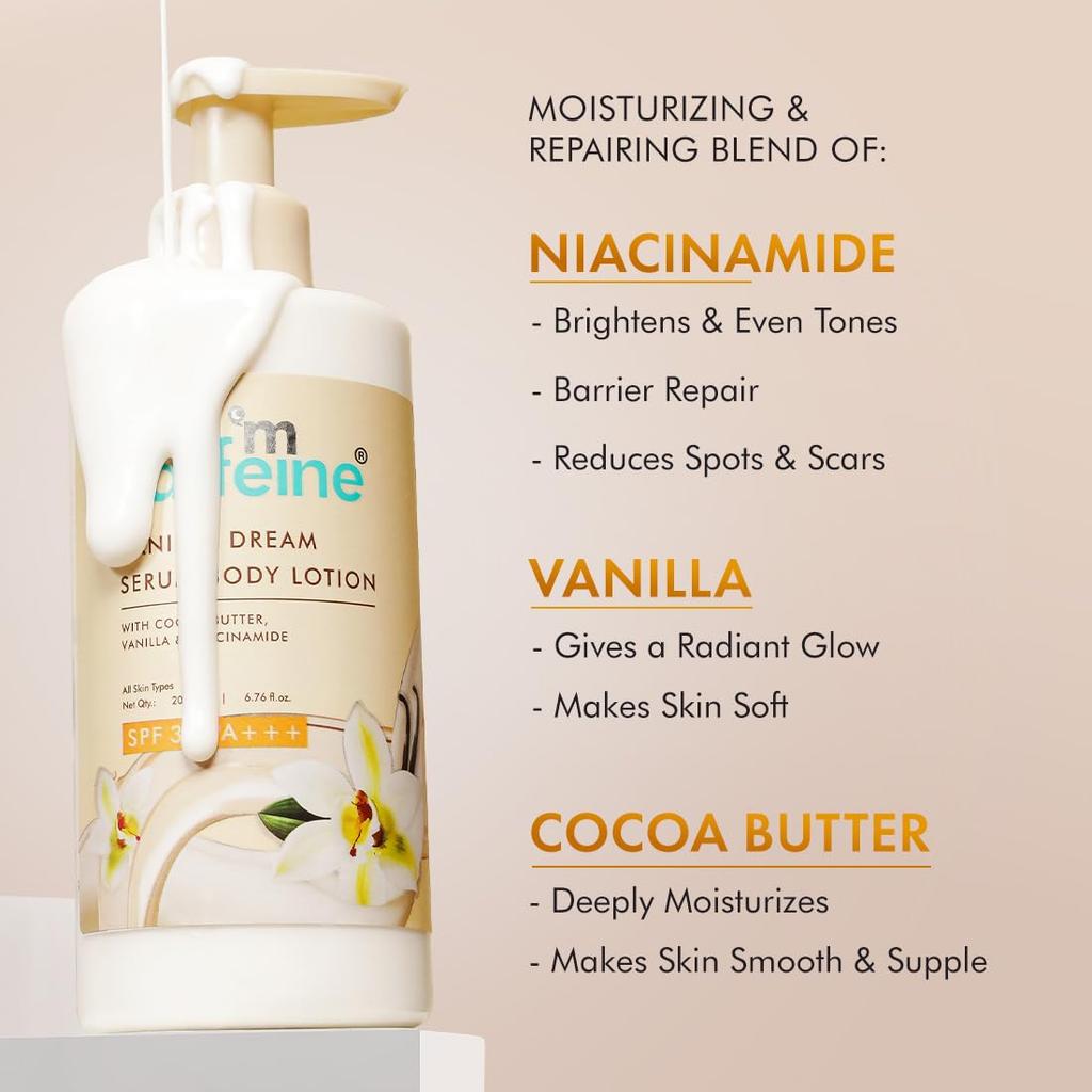 Mcaffeine Vanilla Dream Serum Body Lotion SPF 30 PA+++ For Women And Men With UVA UVB Protection 200 Ml
