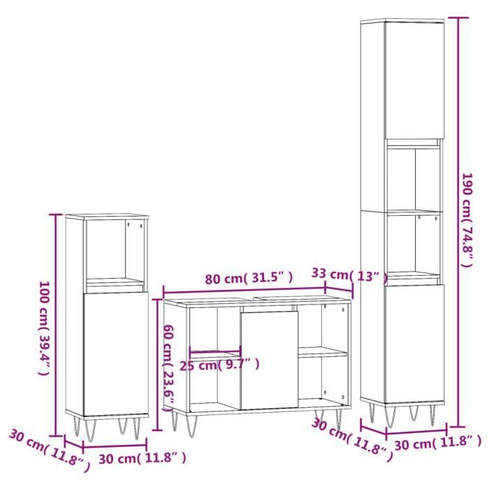 VidaXL Ensemble de meubles de salle de bain 3 pcs gris béton 3190303