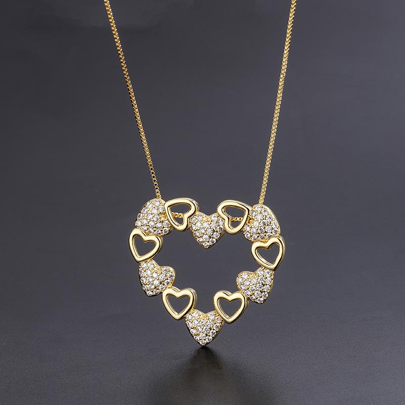 European and American necklace heart-shaped copper gold-plated number with diamond heart-shaped pendant, can be customized spot