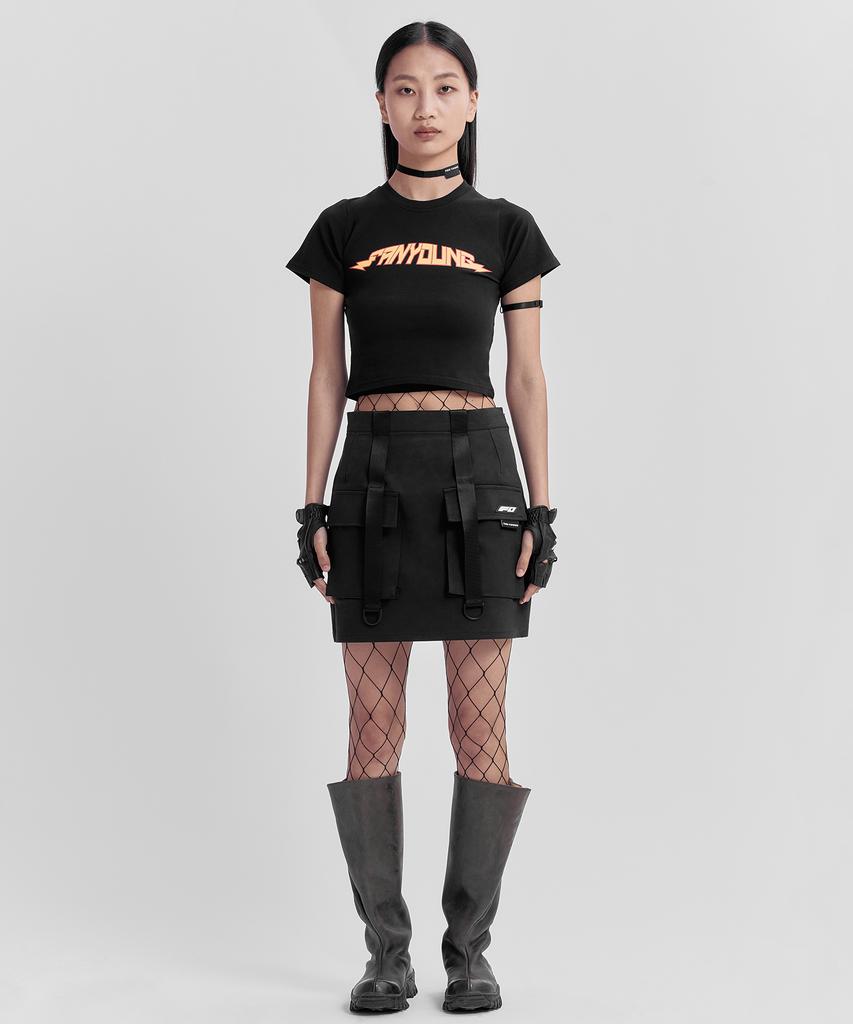 FANYOUNG Mid-Rise Strap Cargo Mini Skirt