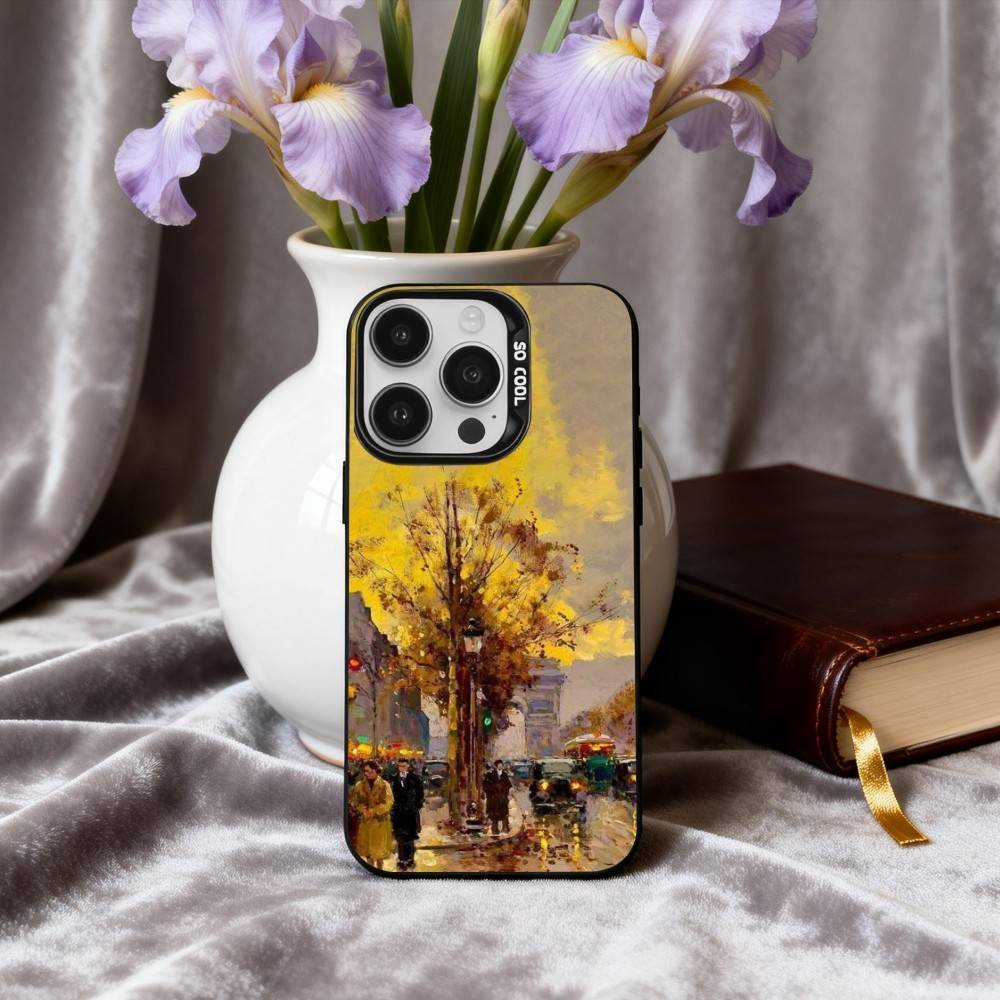 A-Autumn R-Retro Oil Painting Phone Case For iPhone17,16,15,14,13,12,11 Plus,Pro Max Candy Silver Plated Inside Cover