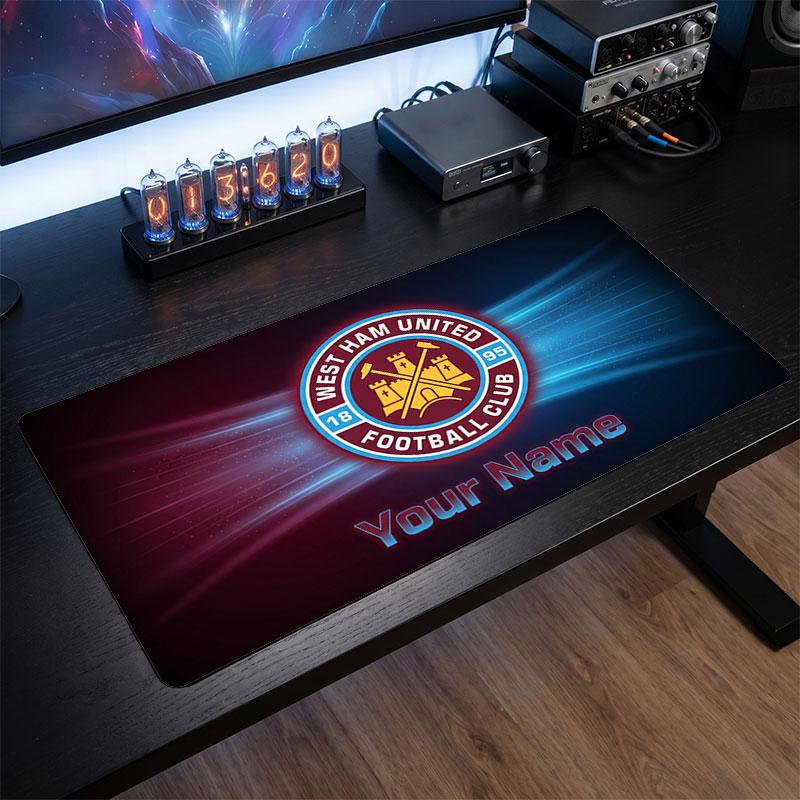 West Ham United football Custom Large Mouse Pad, Personalized Name Text Print, Football Logo Non‑Slip Desk Mat Gaming Gift