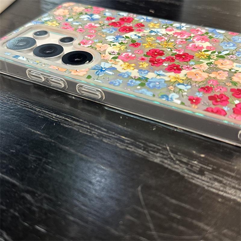 Glitter Magnetic Stand Phone Case for Samsung S25 Ultra/S23 FE - Autumn & Winter Flowers Design