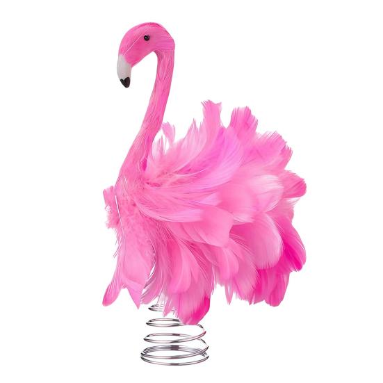 Flamingo Christmas Tree Topper Decoration Pink Artificial Feather Bird Decor with Clip/Spring Indoor Outdoor Garden Holiday Party Ornament