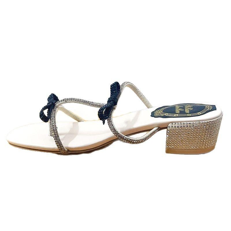 New fairy rhinestone sandals summer new bow T-strap toe high-heeled sandals