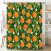 Green Leaves Orange Shower Curtain With White Flower Print Pattern For Bathroom Decor Modern Style Home Decoration Window Coveri