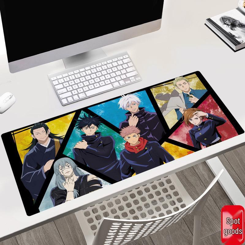 Tapis de bureau Jujutsu Kaisen 40x90x0.3CM avec les personnages Gojo, Yuji et Megumi.