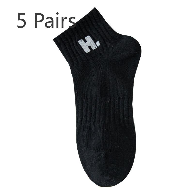5 Pairs of Women's Spring and Autumn Cotton Short Tube Embroidery Sports Boat Socks