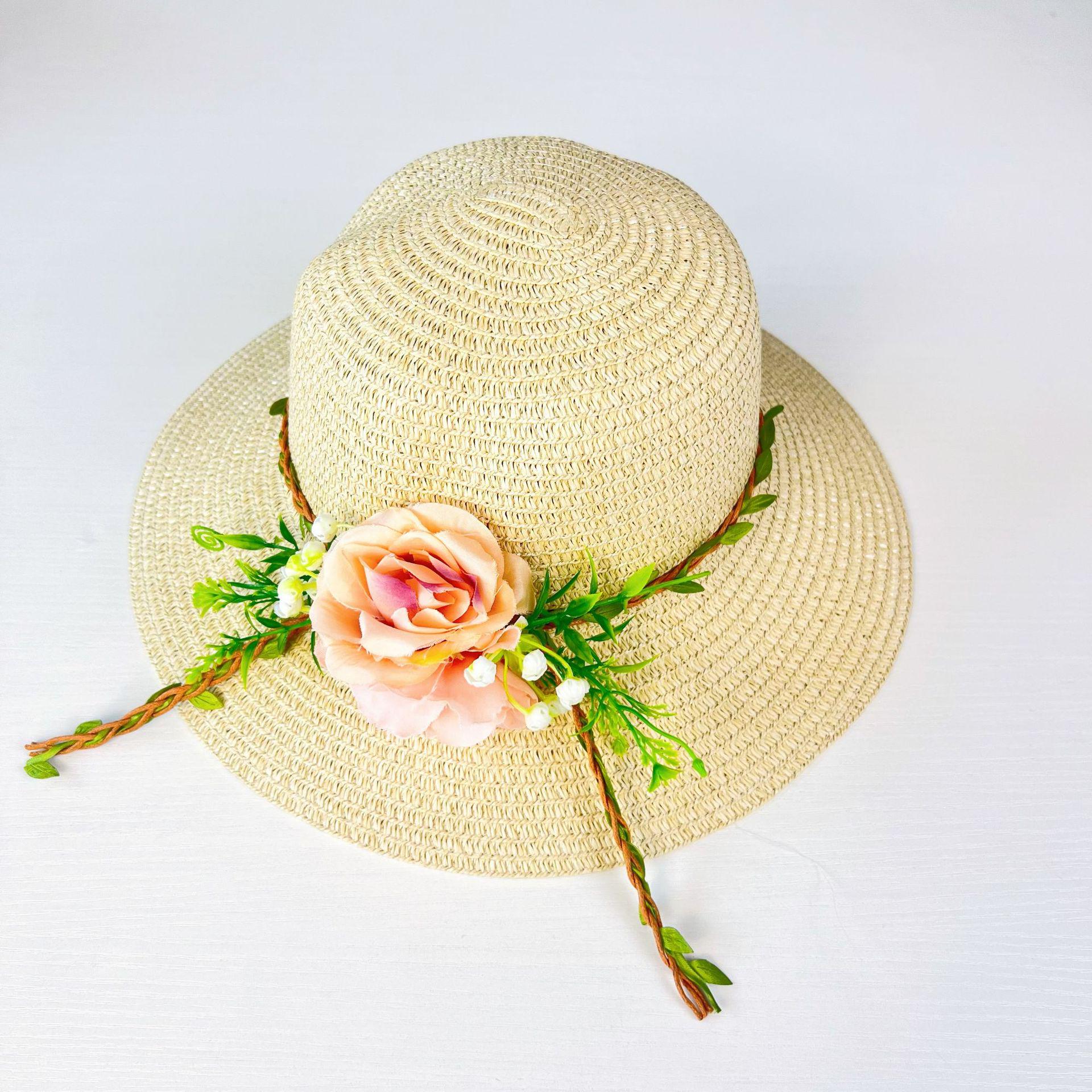 

Handmade Floral Straw Hat - Spring/Summer Sun Protection with DIY Artificial Flowers for Beach and Vacation Adult M (approx. 57cm)