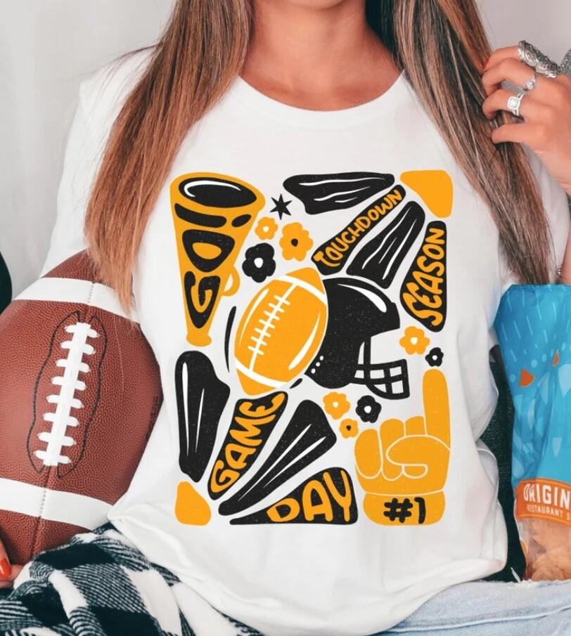 Football Game Day Retro Black and Gold Shirt Game Day Football Touchdown Season Unisex T-Shirt
