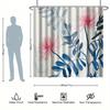 Simple Flower and Grass Shower Curtain Set, Blue Leaves & Red Flowers, Beautiful Art, Bathtub Partition, Modern Bathroom Decor