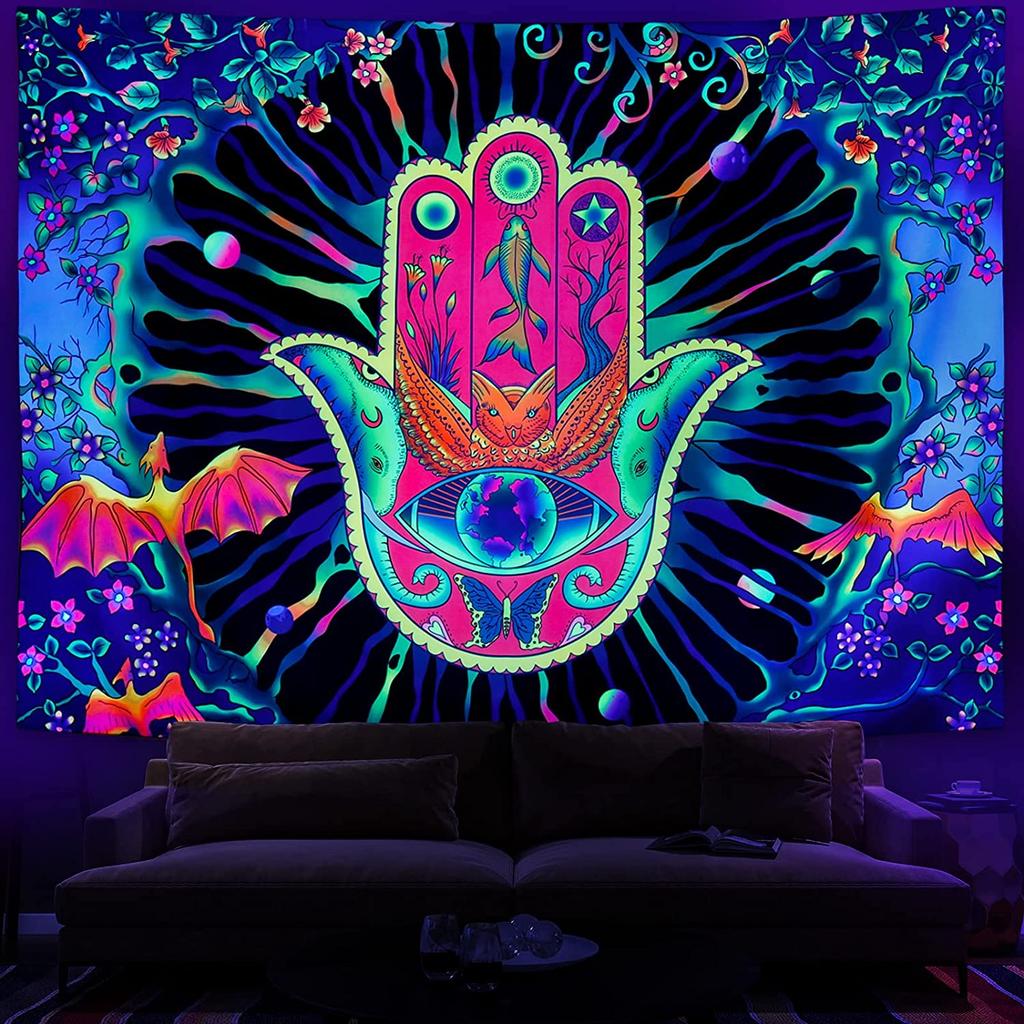 Blacklight Mushroom Tapestry Uv Fantasy Forest Plants Wall Hanging Decor Skull Tarot Skeleton Tapestries For Bedroom Living Room