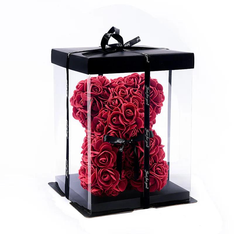 25cm Artificial Teddy Rose Flower Bear with Box Romantic Valentines Day Gift Girlfriend Women Anniversary Wedding Party Supplie