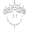 Tiara Earrings or Earrings Set Bridal Wedding Cosplay Silver Rhinestone Zirconia Necklace, 3-Piece (Silver Earrings)