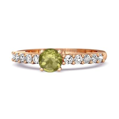 Peridot Round Solitaire Ring - 925 Sterling Silver Rose Gold Vermeil