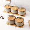 Japanese Ceramic Seasoning Jar Set with Bamboo Lids - Home & Restaurant Use