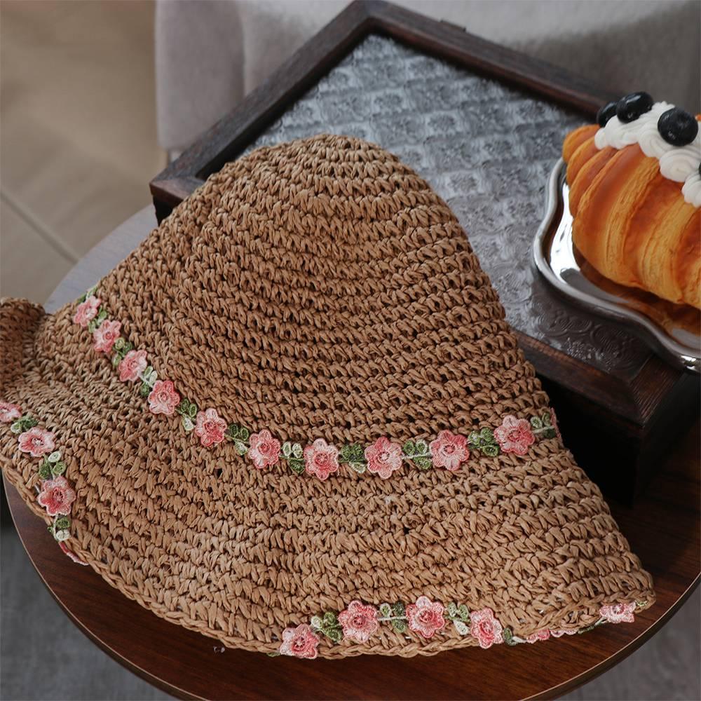 Boho Beach Hat Flower Weave Straw Cap Casual Lafite Straw Hat  Vacation