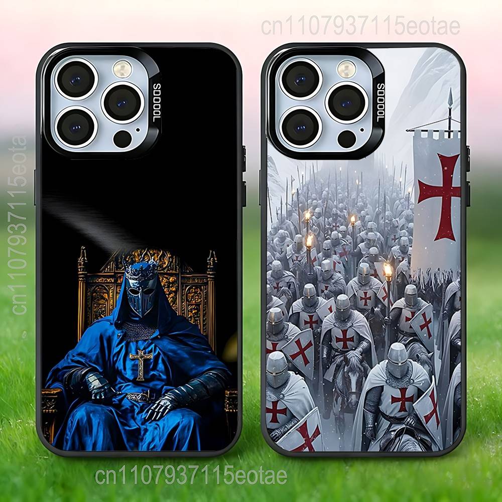 Crusaders Templar Knight Art Phone Case For iPhone 17,16,15,14,13,12,11,Pro,XS,Max,Plus,Mini,SE4,E Black Matte Shockproof Cover