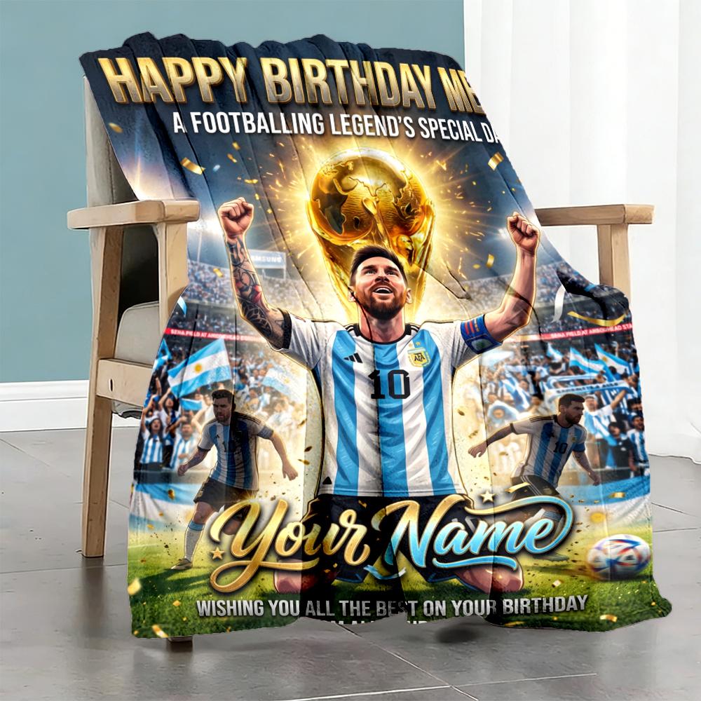Messi Customize Text Blanket Gift Personalized Blanket Comfortable Throw For Sofa Bedding Living Room Chair Four Seasons Multipurpose