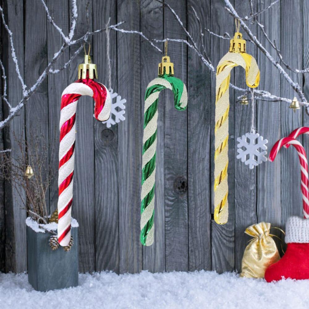 6pcs/box Cute Candy Canes Decoration Plastic Xmas DIY Pendant Creative Candy Hook Ornaments  Home