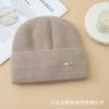 New blended knitted pullover hat children's autumn and winter warm iron standard headgear metal letter label wool hat