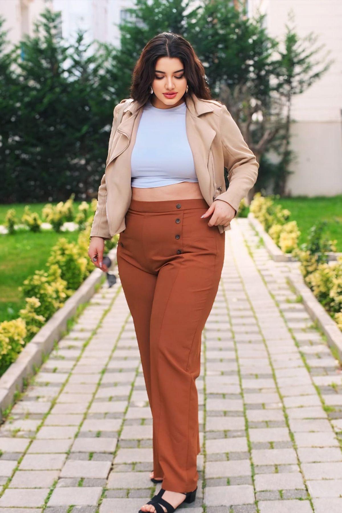 

Женские брюки больших размеров с карманами Брюки-палаццо с высокой талией