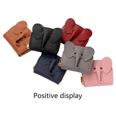 Portacarte in Pelle Bovina Femminile Portafoglio per Carte di Credito Motivo Elefante Cerniera Portamonete Piccolo Borsa Donna Porta Carte di Credito Bancarie