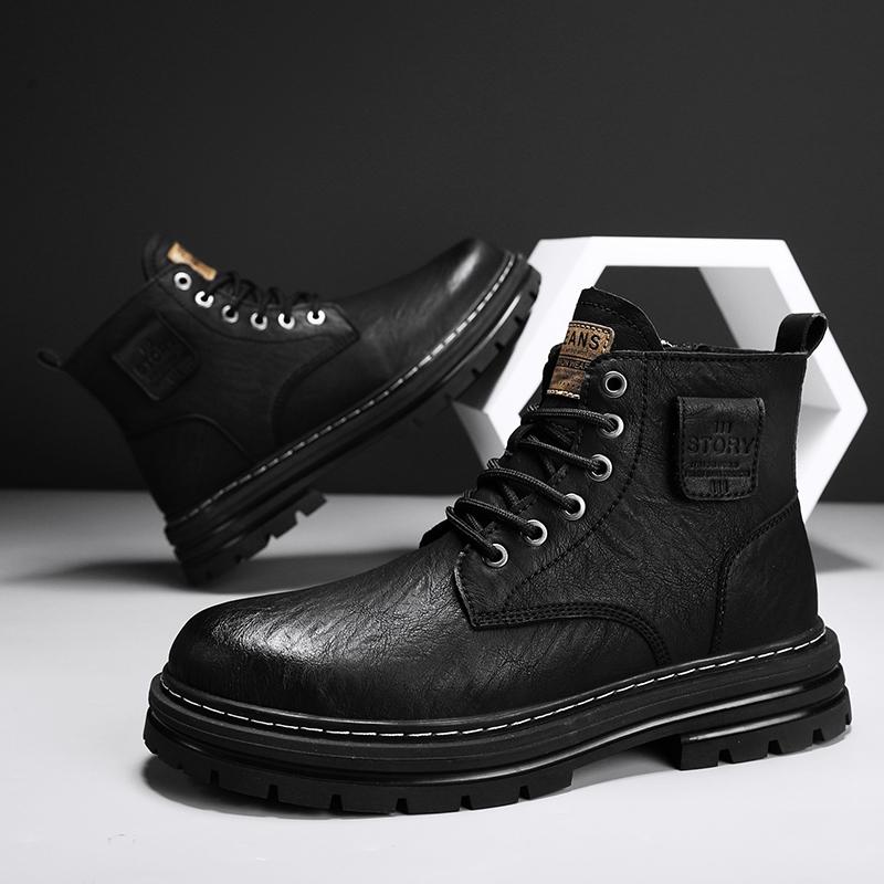 Mode Hohe Qualität Herren Freizeit Leder Arbeits Sicherheitsstiefel Für Arbeitsstiefel Runde Spitze Flach Designerschuhe Bequem Antirutsch Oxfords Knöchelhohe Stiefel
