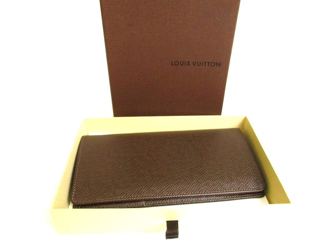 Authentic LOUIS VUITTON Dark Brown Taiga Leather Long Wallet Portefeuille Brazza #9498  Refurbished