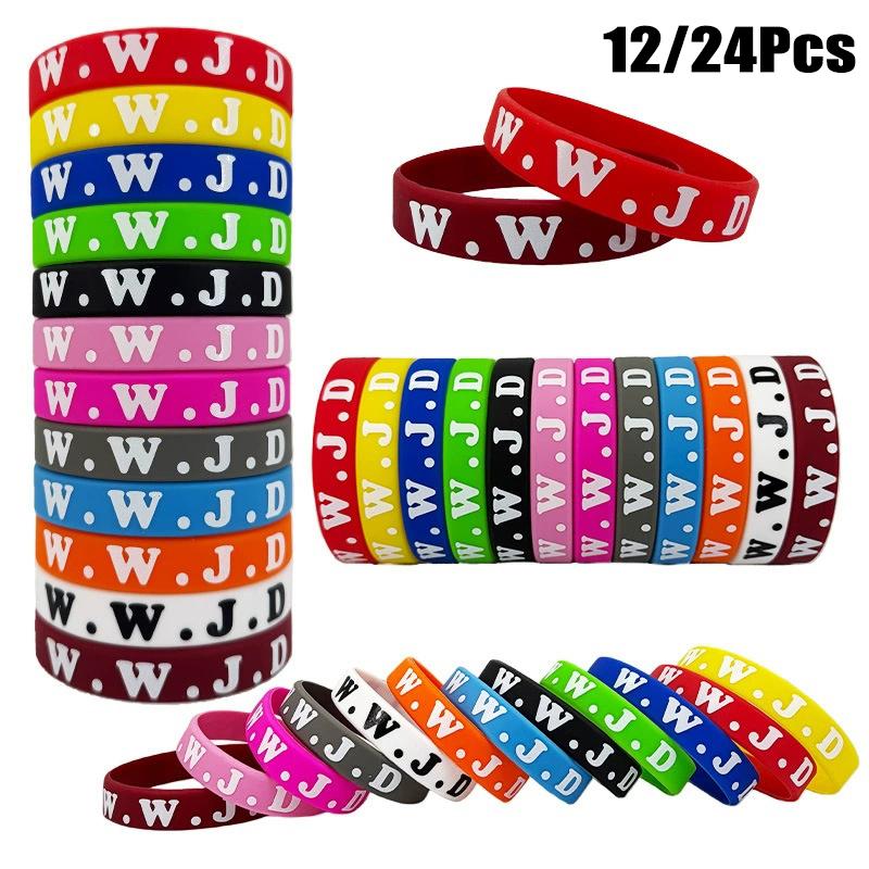 12/24 Stück WWJD Silikonarmbänder Bunt What Would Jesus Do Silikonarmbänder Für Männer Frauen Partygeschenke Christlicher Jesus
