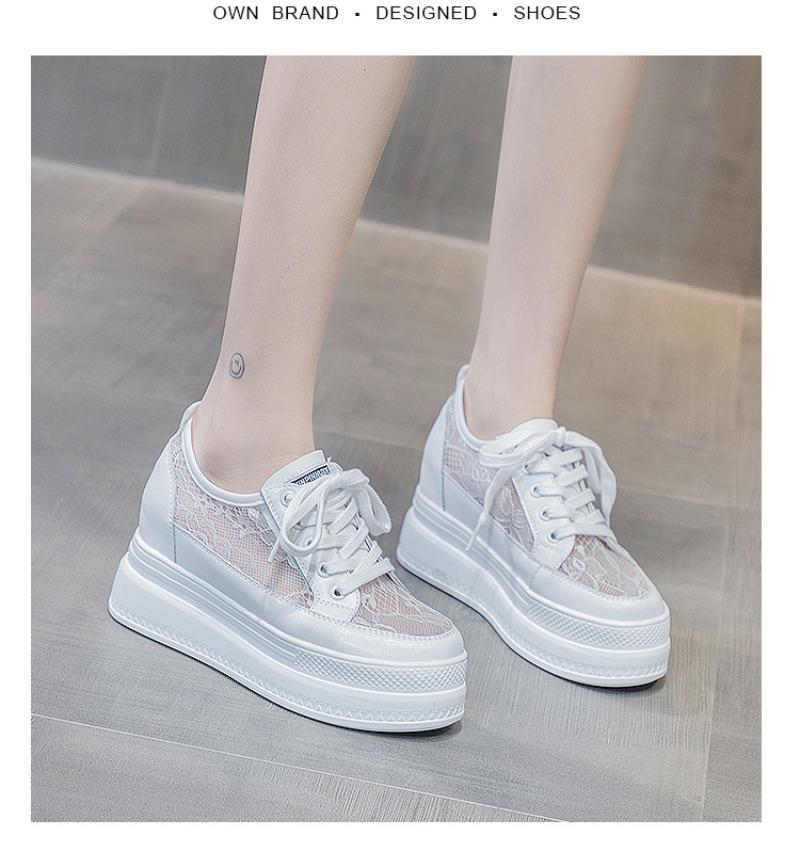 Fashion 8cm 2025 Summer New Style Women's Loafers, Thick-bottomed Leisure Shoes with Lace Mesh