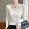 Stylish Square-Neck Slim-Fit Sweater: High-Quality Imitation Wool Knit, Long-Sleeve, Figure-Flattering Layering Top