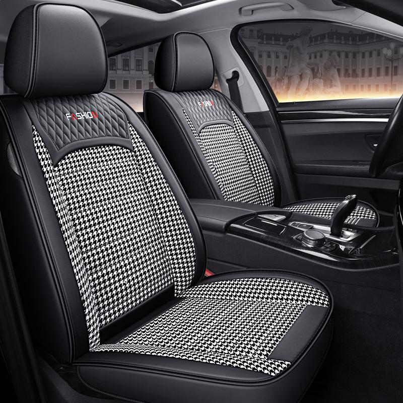 Classic Combo PU Leather Breathable Fabric Car Seat Covers Full Coverage Soft Durable for Split Headrest Seats All Seasons