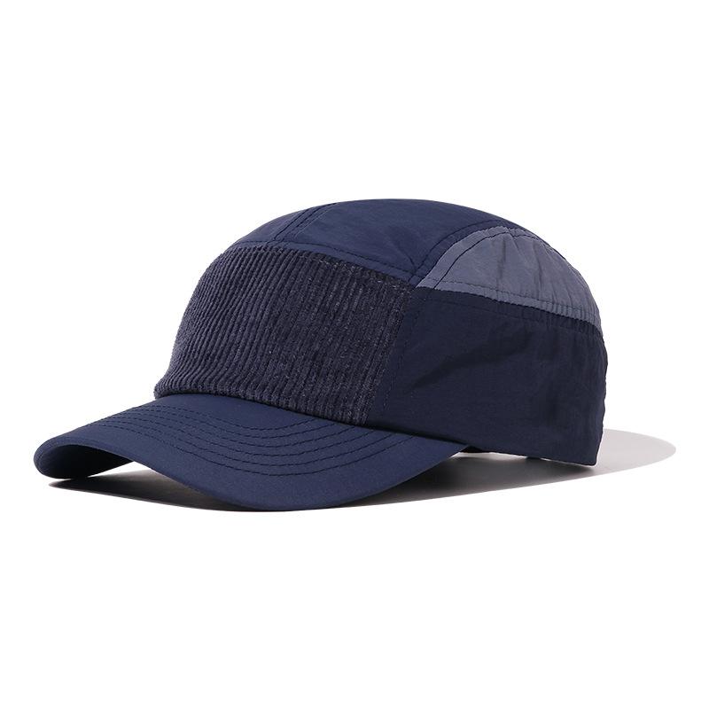 5 Panel Street Style Workwear Baseball Cap Color Block Corduroy UV Protection Adjustable Unisex Sun Hat for Casual Outdoor Wear