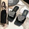 Fashion Sweet Rhinestone Heart Slides Women, Beige Casual Daily Sandals, CSDXY Brand Fashion Footwear