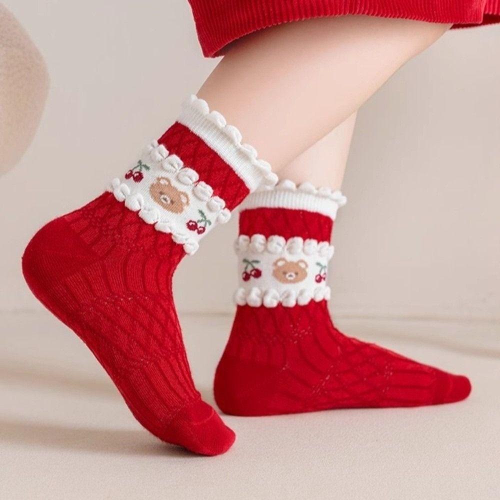 Cotton Christmas Socks Cartoon Bunny Rabbit Middle Tube Socks Kids Hosiery  Zodiac Year Celebration