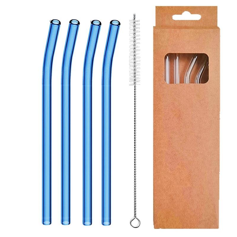 4 Pcs Reusable Glass Straws 8mm Straight Bent Glass Drinking Straws Eco Friendly Cocktail Straws for Beverages Milk Coffee