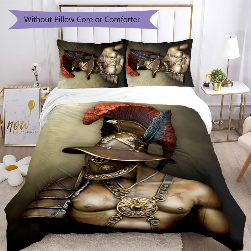 Gladiator Helmet 3pcs Bedding Set Duvet Cover Closure Includes 1 Duvet Cover & 2 Pillowcases for All Seasons Bedroom Home Dorm Decor
