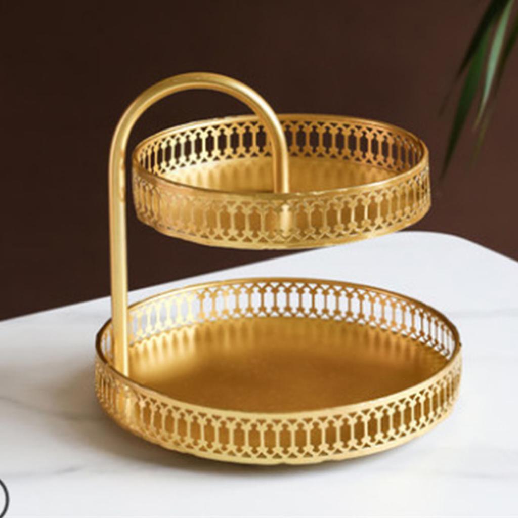 Double Layer Pastry Tray Decorative Copper Gold Biscuits Dessert Display Plate for Wedding