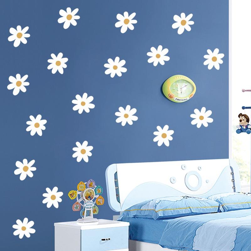Floral Daisy Flower Wall Stickers Girls Room Decorative Wall Decals for Bedroom Living Baby Nursery Kids Room